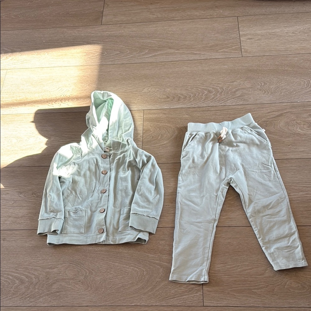 Light Bluish Green Kids Hoodie and Pants Set